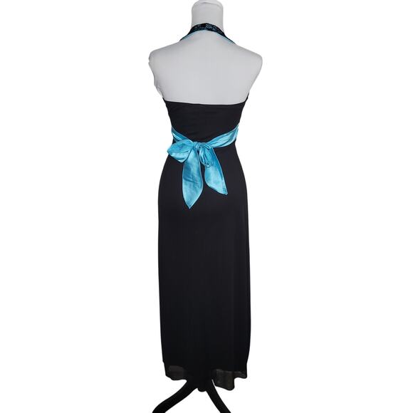 Taboo Babydoll Maxi Halter Dress XS Black Lace Turquoise Sheer Whimsigoth HoCo - Picture 2 of 12